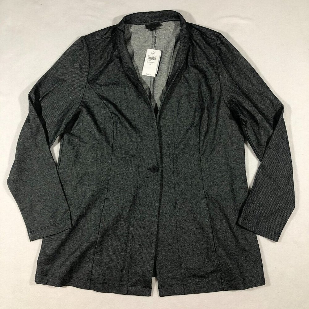 NEW J.Jill Wearever Womens Medium Lightweight Jacket One Button Blackcream $129